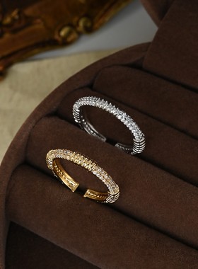 日韩简约百搭细款满钻开口可调节戒指新款女生精致小饰品食指环潮