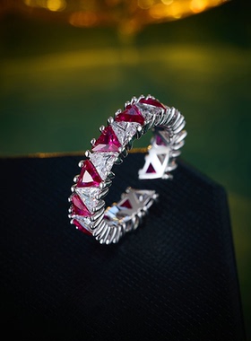 韩式三角形锆石戒指镀18k金轻奢小众设计几何开口食指戒女装饰品