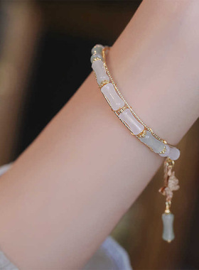 晴川天山冰翠竹节手镯新中式国风蝴蝶玉石女手链国潮轻奢精致礼物