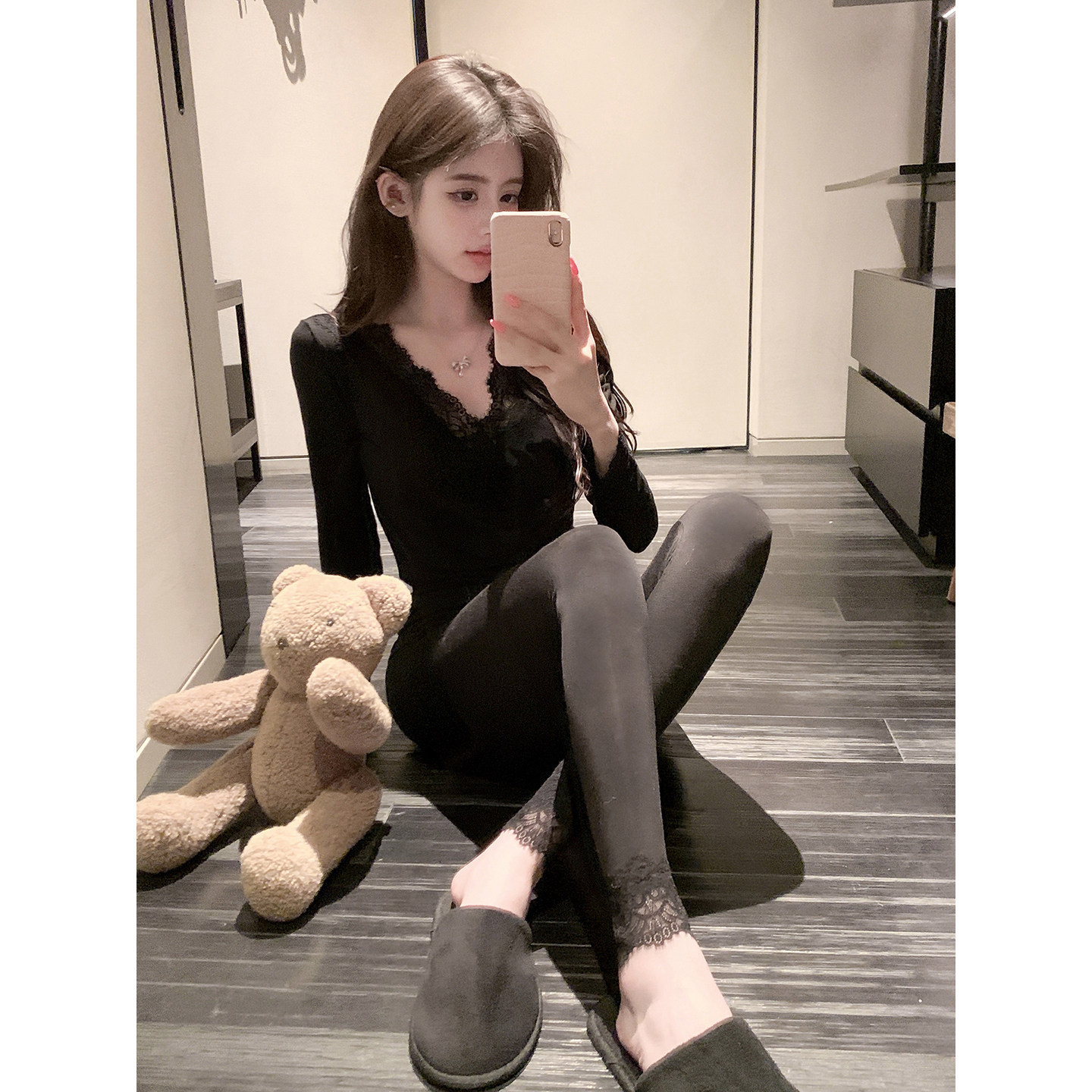 若语定制 美雅碧小暖炉 蕾丝拼接Q弹保暖套装秋冬新款打底衫上衣,淘宝优惠券,粉丝福利购,淘宝优惠卷