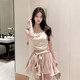Ruoyu custom-made light-faced Korean women's satin ruffled blouse and skirt suit, elegant ແລະຄົນອັບເດດ: ຊຸດສອງສິ້ນ
