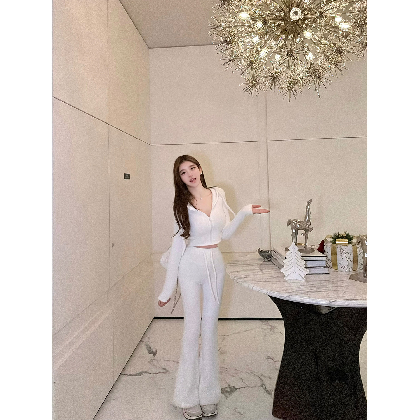 若语定制 韩女套装 纯欲气质420g环保貂绒连帽上衣裤子两件套冬季,淘宝优惠券,粉丝福利购,淘宝优惠卷