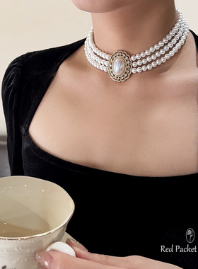 红口袋法式轻奢多层珍珠项链