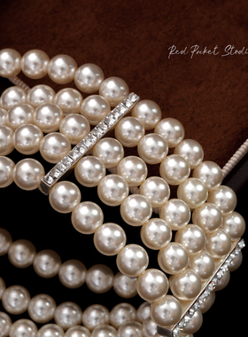 红口袋法式复古多层珍珠项链