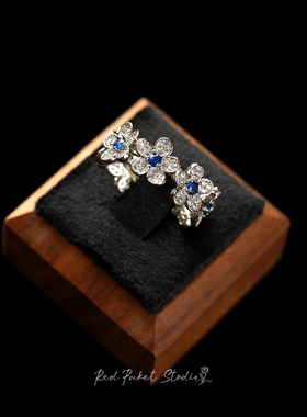 红口袋法式轻奢花朵锆石开口戒指