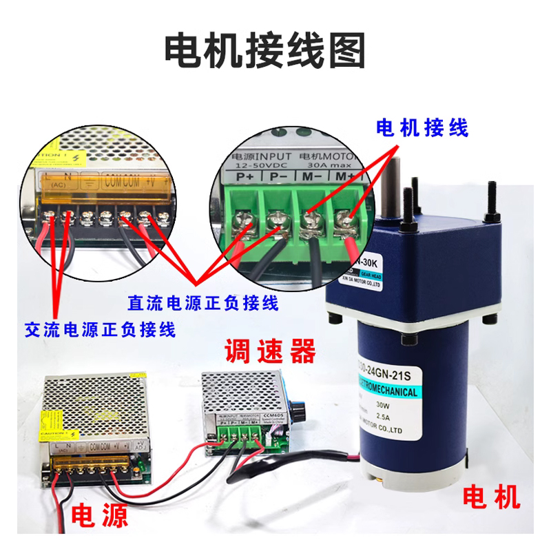 12V直流电机24V调速电机60W慢速低速电动机齿轮减速小马达大功率 - 图1