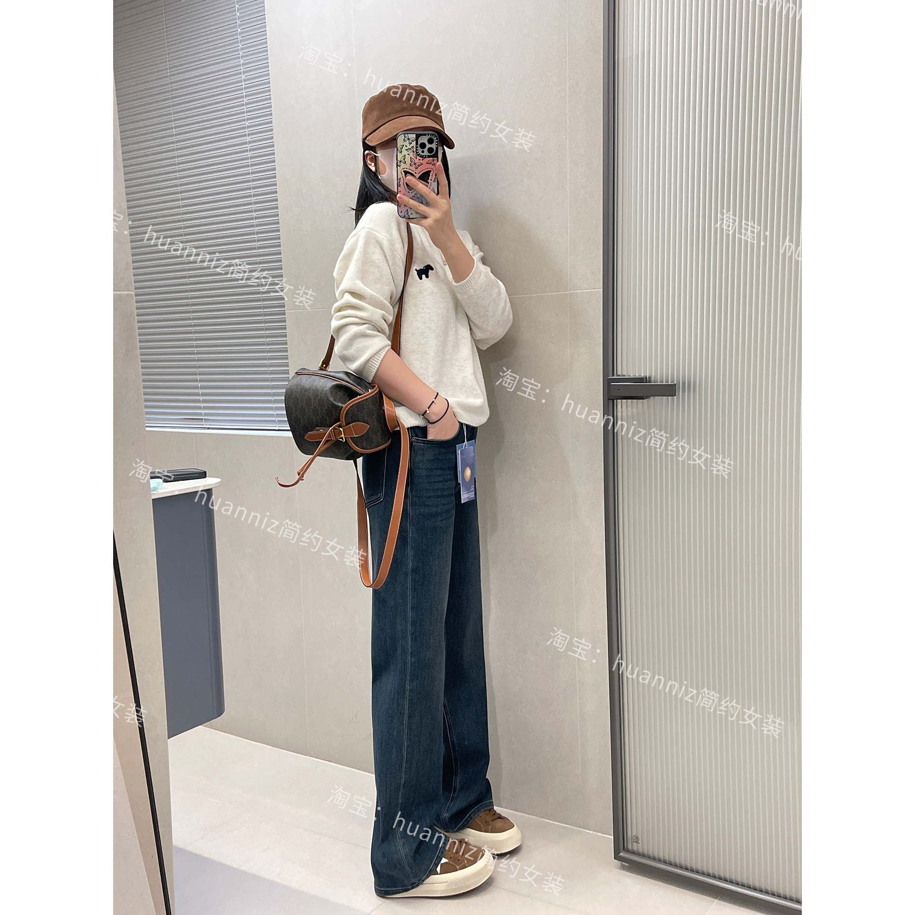 冬季松弛感显瘦大长腿加绒四面弹牛仔裤高腰薄绒阔腿裤直筒裤长裤 - 图2