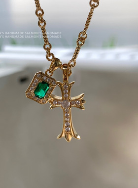 克罗伈同款气质显白绿宝石锁骨链