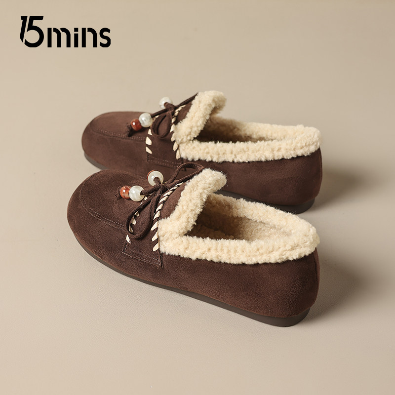 15mins加绒勃肯鞋女2025新款冬季一脚蹬平底毛毛棉鞋子保暖雪地靴,淘宝优惠券,粉丝福利购,淘宝优惠卷