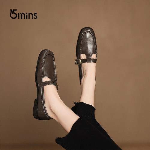 15mins厚底乐福鞋女春季2026年新款粗跟英伦风小皮鞋气质商务单鞋 - 图2