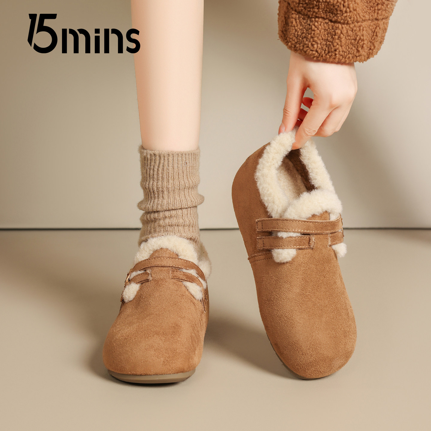 15mins加绒勃肯鞋女2025新款冬季厚底一脚蹬毛毛棉鞋保暖孕妇鞋子,淘宝优惠券,粉丝福利购,淘宝优惠卷