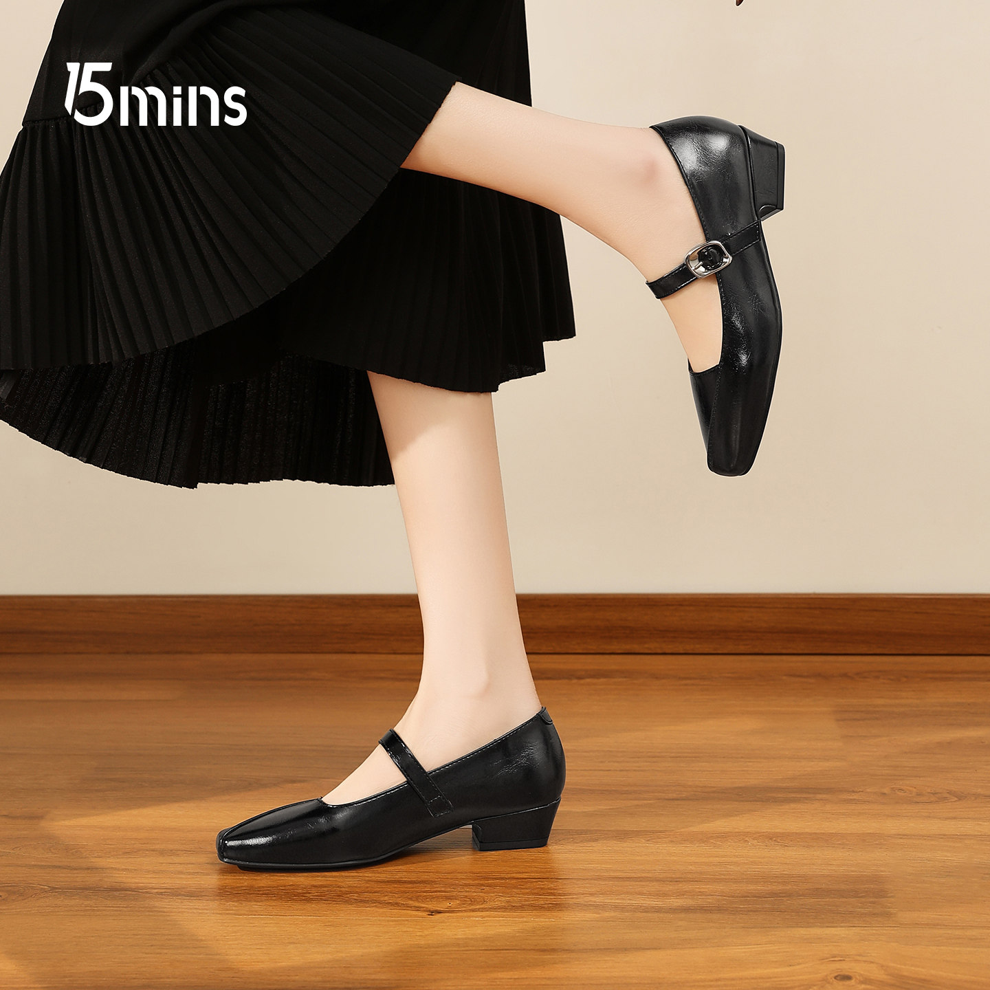 15MINS方头黑色玛丽珍鞋女2026春季新款一字扣复古风通勤浅口单鞋,淘宝优惠券,粉丝福利购,淘宝优惠卷