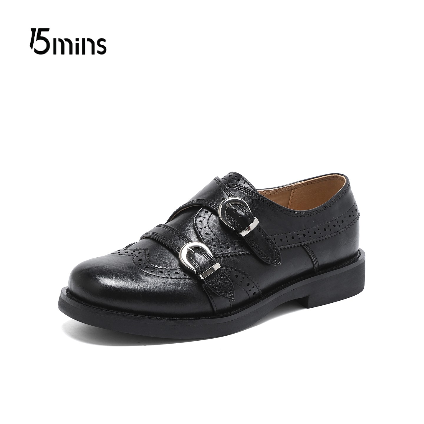 15mins英伦风复古雕花小皮鞋女2026新款黑色双扣带乐福鞋百搭单鞋,淘宝优惠券,粉丝福利购,淘宝优惠卷