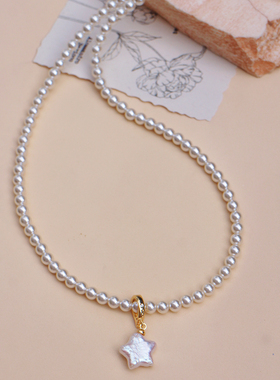 myzoo淡水珍珠星星项链气质法式天然小珍珠串珠毛衣链甜美配饰女