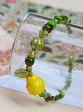 【绿梨】个性梨子水果琉璃珠手串原创手工玻璃米珠新中式小众女生