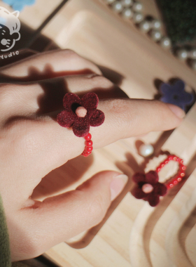 myzoo秋冬季少女蓝色丝绒戒指