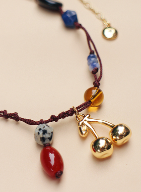 复古文艺天然石樱桃毛衣链