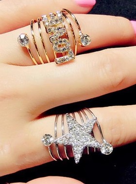 李知恩同款银色五角星金色戒指