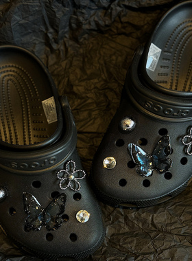 夜幕流星蓝色蝴蝶洞洞鞋花crocs