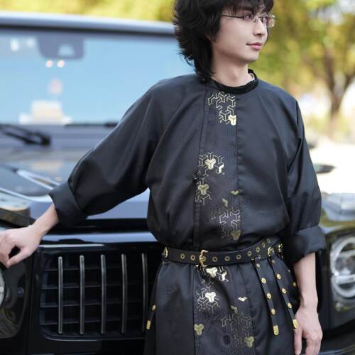 金鳞甲 | 剑网3同人周边凤翥斋苍云黑金唐圆领袍汉服不含配饰 - 图1