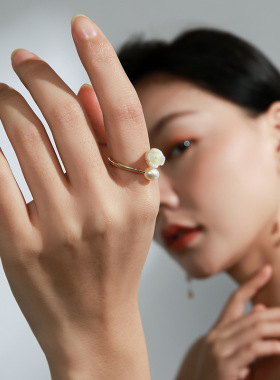 新潮时尚开口高级感珍珠ins花朵