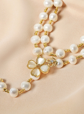 戴拉高级感四叶花淡水珍珠项链
