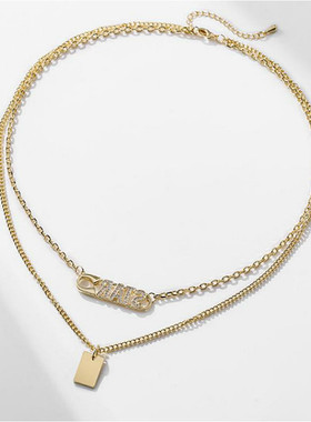 戴拉双层叠戴项链女时尚字母吊坠 个性潮高级感 气质短款锁骨链