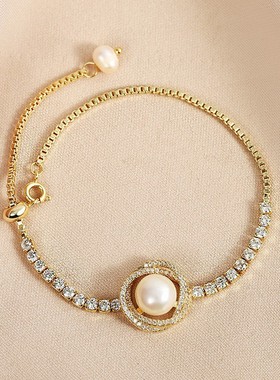 戴拉高级感时尚潮珍珠带钻手链