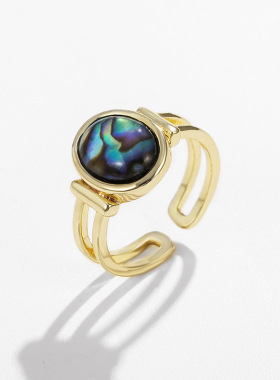 戴拉欧美风复古鲍鱼贝开口戒指