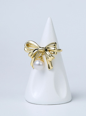 戴拉时尚潮蝴蝶结淡水珍珠戒指