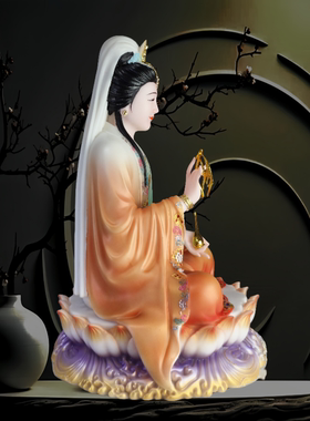 2025新款观音菩萨家用招财汉白玉彩实心观世音神像佛像玄关桌摆件