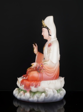 2025新款观音菩萨家用招财汉白玉彩实心观世音神像佛像玄关桌摆件