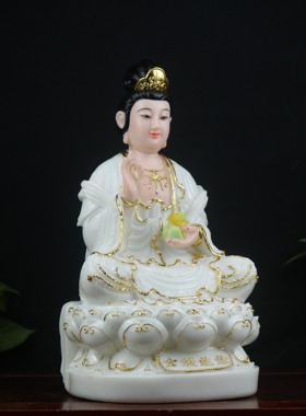 女娲娘娘补天女神像汉白玉雕刻贴金菩萨佛像神像家用客厅佛堂摆件