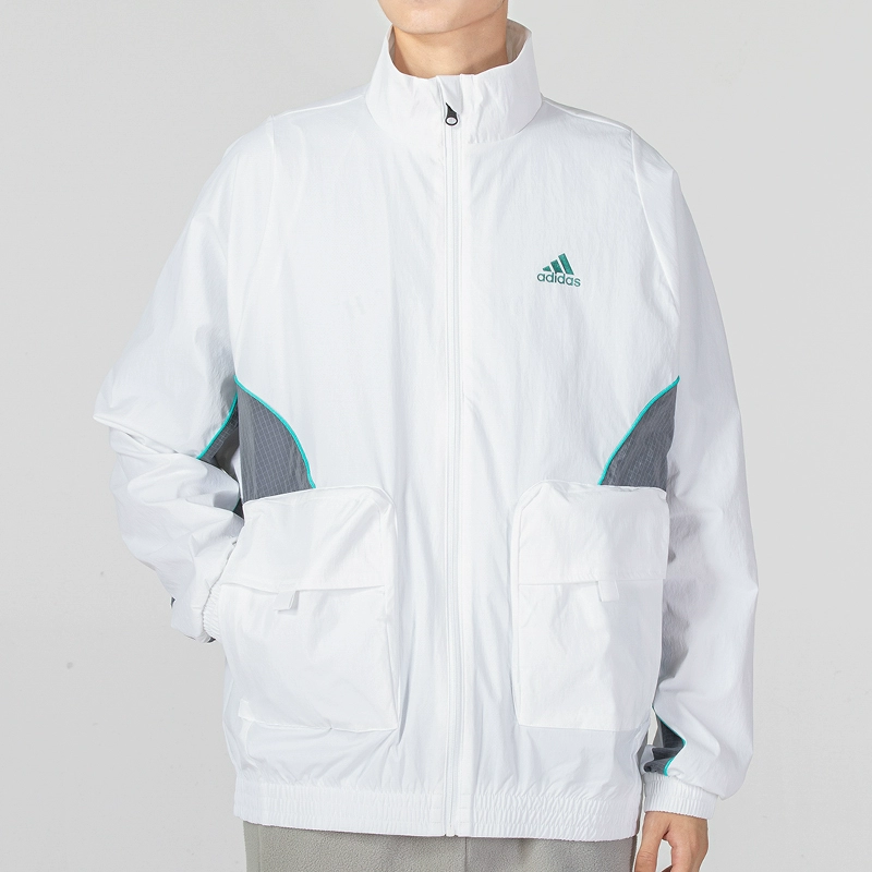 正品ADIDAS/阿迪达斯外套男子运动服宽松白色休闲立领夹克HM5146 - 图3