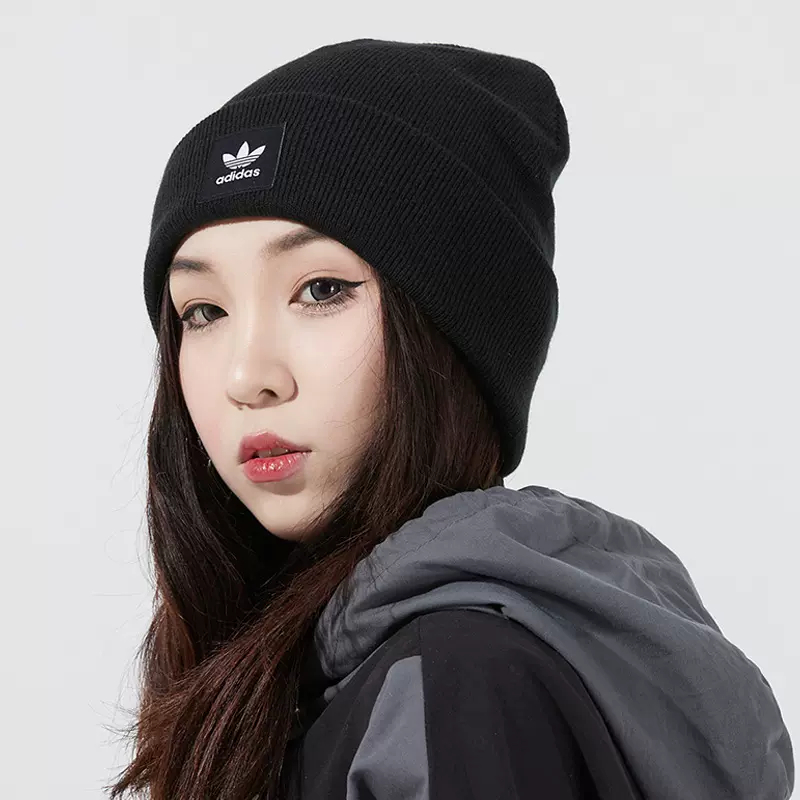 正品Adidas/阿迪达斯三叶草男女同款冬季黑色保暖运动帽 ED8712 - 图0