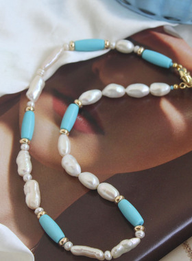 风异形巴洛克珍珠菱镁矿松石项链