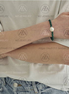 孔雀石淡水时髦套装巴洛克珍珠