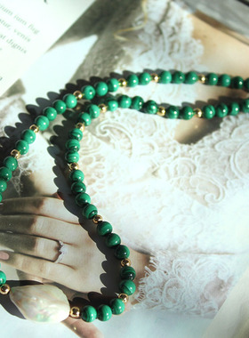 绿色孔雀石优雅锁骨链巴洛克珍珠