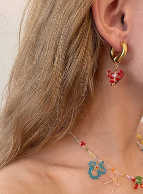 爱心点琉璃项链时髦锁骨链耳环女