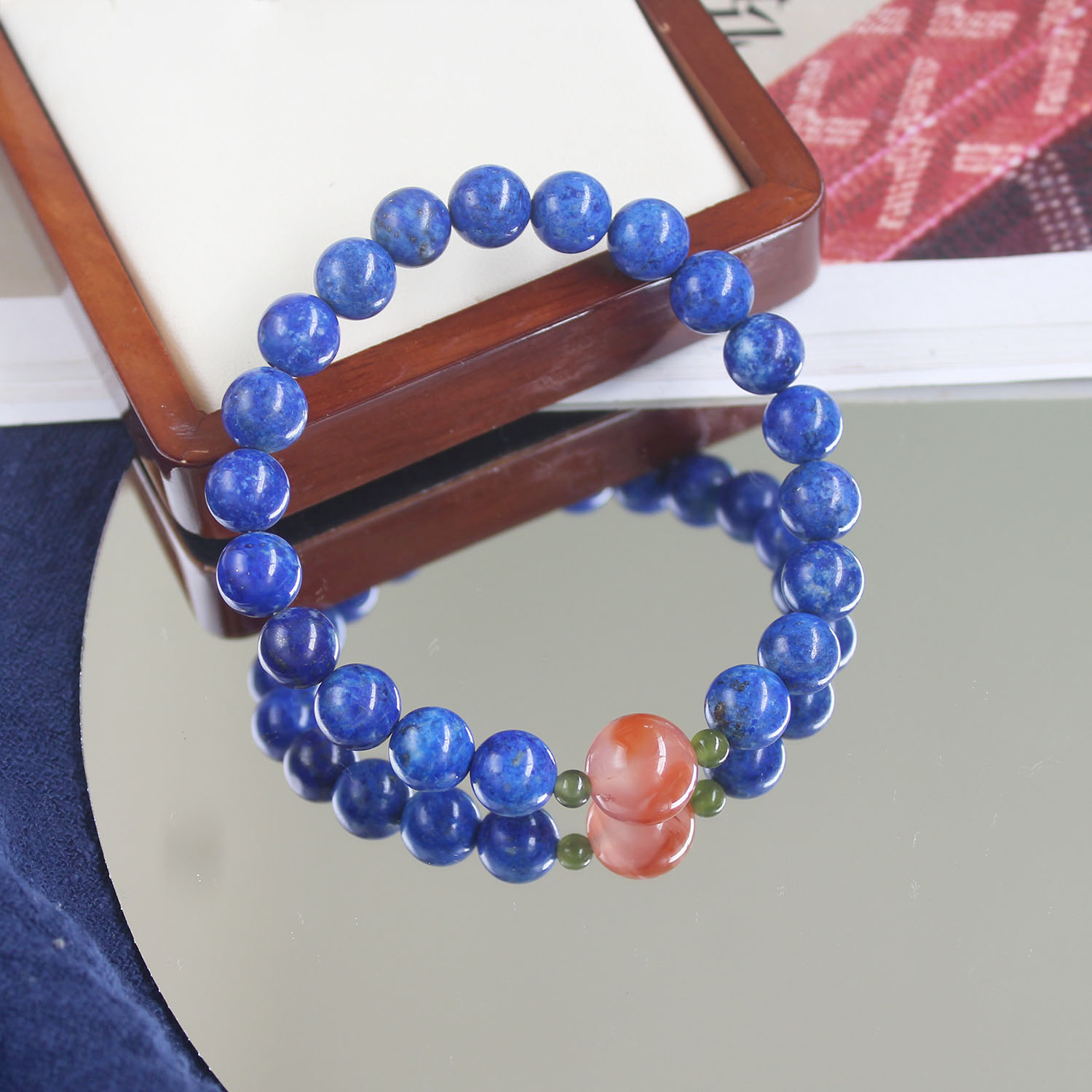 天然老矿青金石南红碧玉手链优雅宫廷复古配饰手串高端弹力转运珠 - 图2