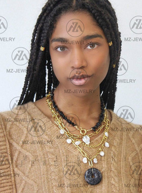 设计黑玛瑙淡水珍珠时髦情侣项链