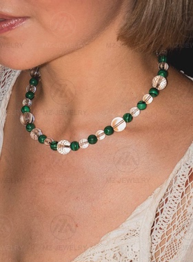 天然白水晶切面项链孔雀石锁骨链