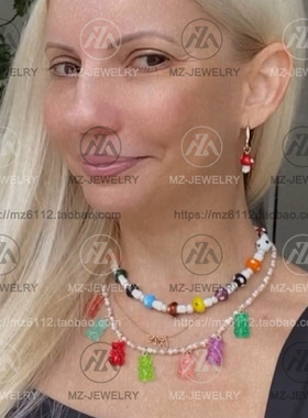 欧美小众珍珠黑色短款百搭毛衣链