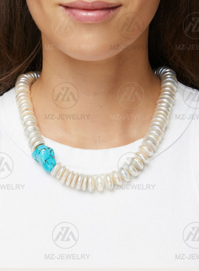 欧洲小众巴洛克珍珠松石项链锁骨