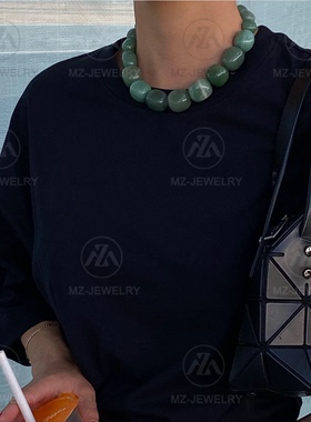 夸张大气天然绿玛瑙随型民族项链