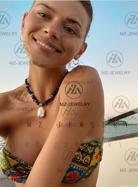 珍珠项链天然青金石时髦巴洛克