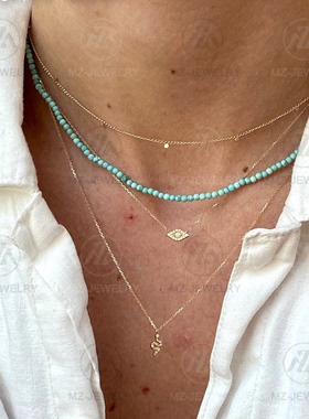 湖北绿松石2mm项链时髦短款颈链