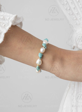 欧美风串珠彩色淡水松石珍珠手链