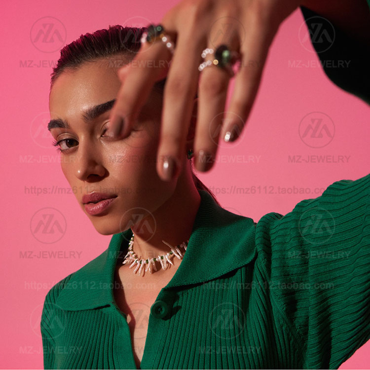 欧洲小众巴洛克牙签珍珠绿水晶项链时髦气质短款锁骨链优雅女配饰 - 图1