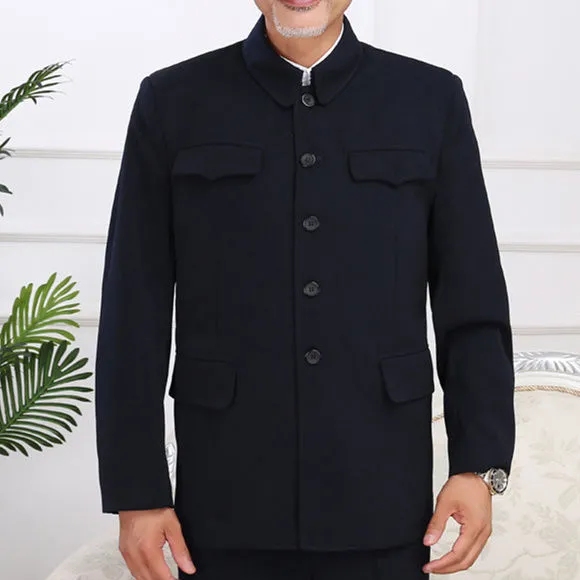 秋冬季中山装男中老年上衣中山服老人外套老年人爷爷装爸爸军干服 - 图1